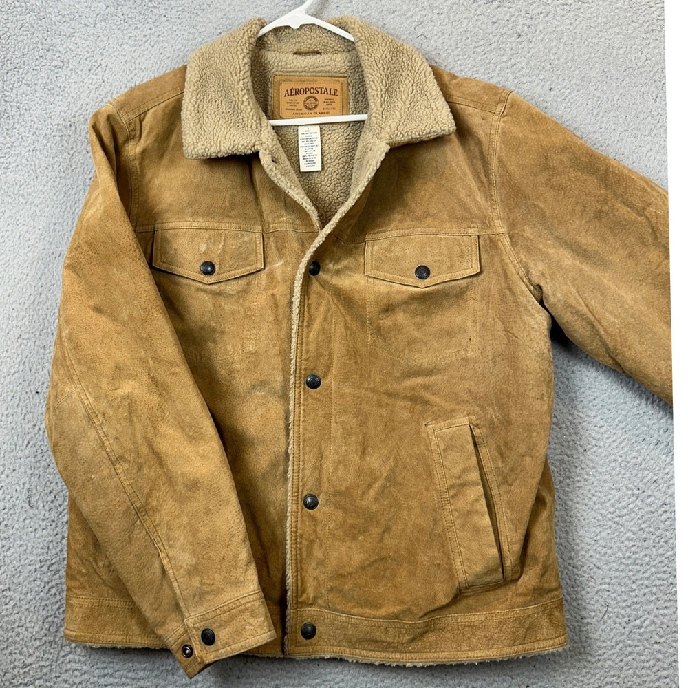 Vintage Aeropostale Jacket Mens Large Trucker Brown 90s Y2k Leather Sherpa Lined